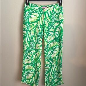 Lilly Pulitzer Green Wide Leg Pants Tropical Print